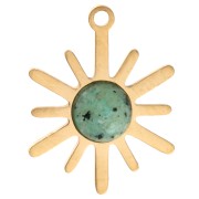 Breloque soleil 13.5x10.5mm - Acier inox 316L Doré - Turquoise Africaine - Jaspe