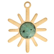 Breloque soleil 13.5x10.5mm - Acier inox 316L Doré - Turquoise Africaine - Jaspe