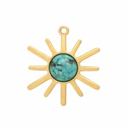 Breloque soleil 13.5x10mm - Acier inox 304 Doré - Turquoise Africaine - Jaspe