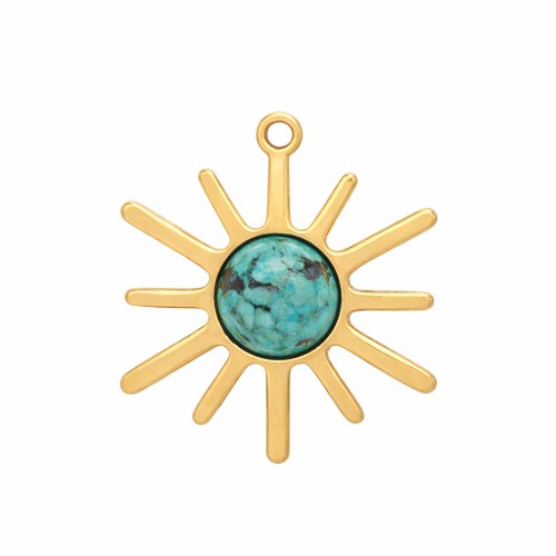 Breloque soleil 13.5x10mm - Acier inox 304 Doré - Turquoise Africaine - Jaspe