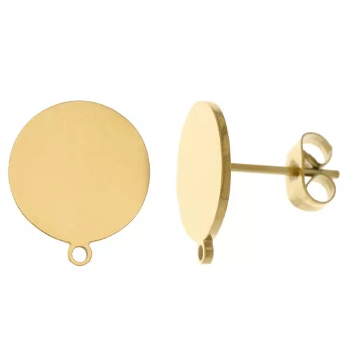 Clous d'oreilles disque 12 mm avec anneau - Acier inoxydable 304 Doré x2