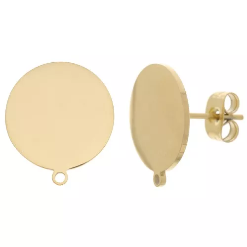 Clous d'oreilles disque 14 mm avec anneau - Acier inoxydable 304 Doré x2