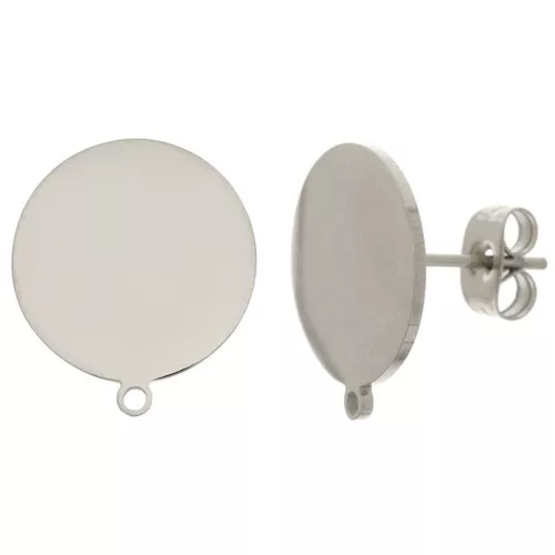 Clous d'oreilles disque 14 mm avec anneau - Acier inoxydable 304 x2