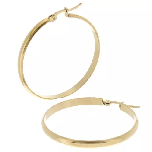 Créoles larges 41 mm - fil demi-jonc 3.8 mm - Acier inoxydable 201 Doré x2