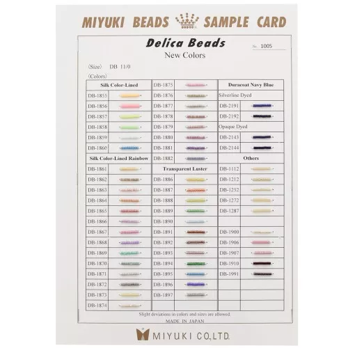 Nuancier Miyuki Delica 11/0 (DB) - Sample Card (n°1005) - Silk & Dyed