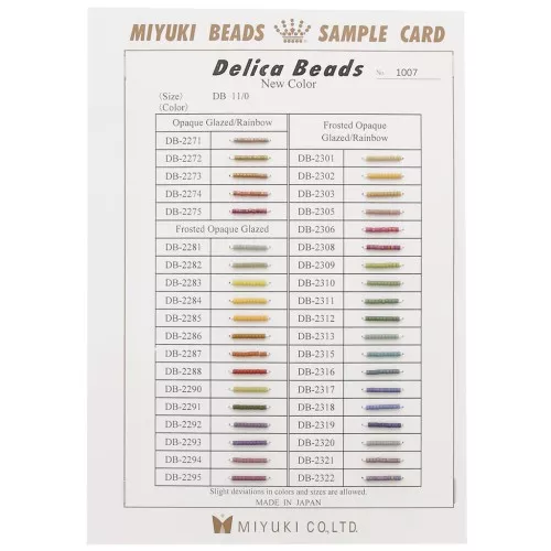 Nuancier Miyuki Delica 11/0 (DB) - Sample Card (n°1007) - Opaque & Frosted Glazed