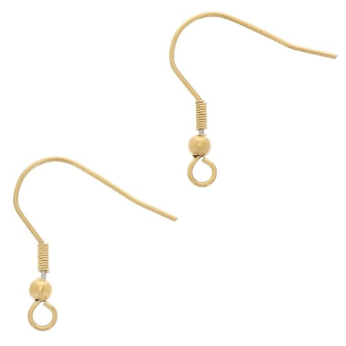 Crochets d'oreilles 21 mm avec anneau ouvert - Acier inoxydable 304L Doré x100