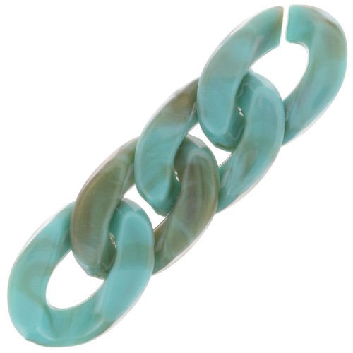 Maillon ovale torsadé en plastique 24x17 mm - Marbré Turquoise - Marron x1
