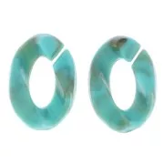 Maillon ovale torsadé en plastique 24x17 mm - Marbré Turquoise - Marron x1