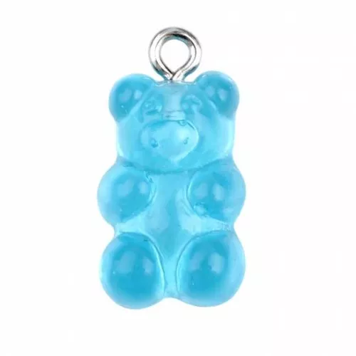 Pendentif ourson 21x11 mm en acrylique - Bleu transparent x1