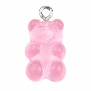 Pendentif ourson 21x11 mm en acrylique - Rose clair transparent x1