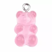 Pendentif ourson 21x11 mm en acrylique - Rose clair transparent x1
