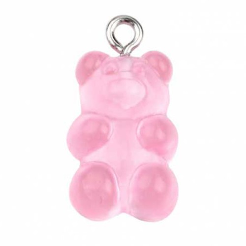Pendentif ourson 21x11 mm en acrylique - Rose clair transparent x1