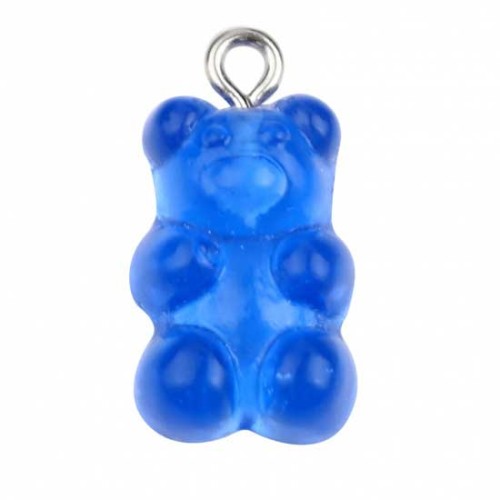 Pendentif ourson 21x11 mm en acrylique - Bleu foncé transparent x1