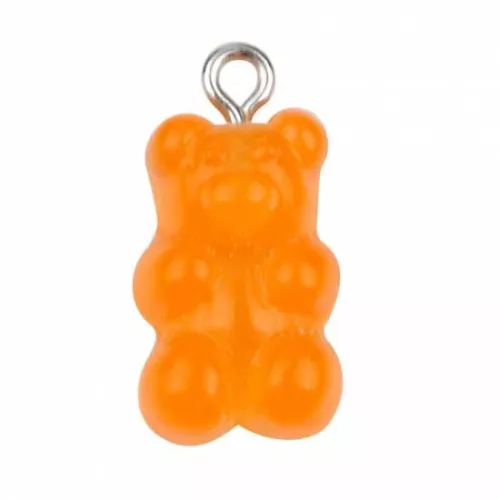 Pendentif ourson 21x11 mm en acrylique - Orange fluo transparent x1