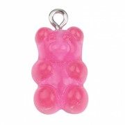 Pendentif ourson 21x11 mm en acrylique - Rose fluo transparent x1
