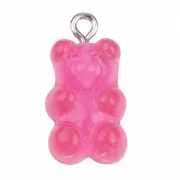 Pendentif ourson 21x11 mm en acrylique - Rose fluo transparent x1