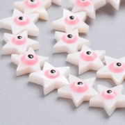 Perle étoile en nacre 11x12 mm motif oeil Rose x1