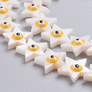 Perle étoile en nacre 11x12 mm motif oeil Jaune x1