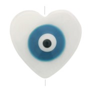 Perle coeur en nacre 12x13 mm motif oeil Bleu x1