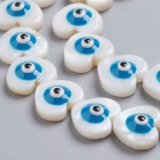 Perle coeur en nacre 12x13 mm motif oeil Bleu x1
