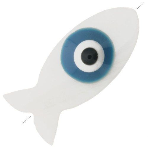 Perle poisson en nacre 16x8 mm motif oeil - Naturel - Bleu x1