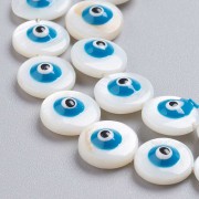 Perle ronde en nacre 10 mm motif oeil Bleu x1
