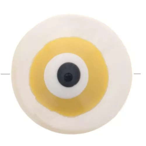 Perle ronde en nacre 10 mm motif oeil Jaune x1