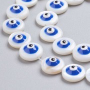 Perle ronde en nacre 10 mm motif oeil Bleu foncé x1