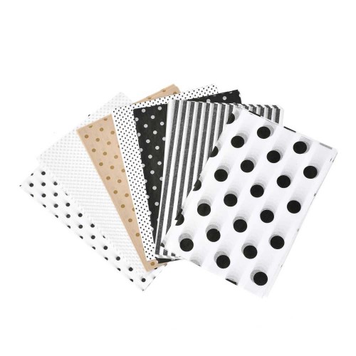 Assortiment de papiers de soie - Pois et Rayures - Noir - Blanc - Marron x80