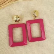 Pendentif rectangle évidé en résine opaque 45x35 mm - Abricot x1