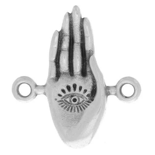 Intercalaire main 20x18 mm - motif oeil - Placage Argent fin vieilli x1