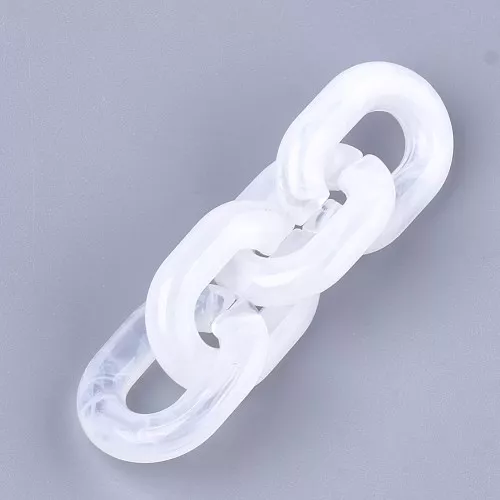 Maillon ovale en acrylique 24x18 mm - Marbré Transparent - Blanc x1
