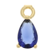 Mini breloque goutte avec oxyde de Zirconium 9x4 mm - Doré - Bleu foncé x1
