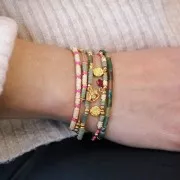 Mini breloque goutte avec oxyde de Zirconium 9x4 mm - Doré - Fuchsia x1