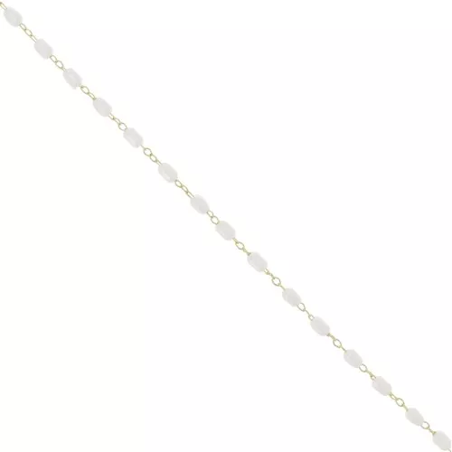 Chaîne maille Fantaisie avec imitations perles d'eau douce 3 mm - Doré - Blanc x1m