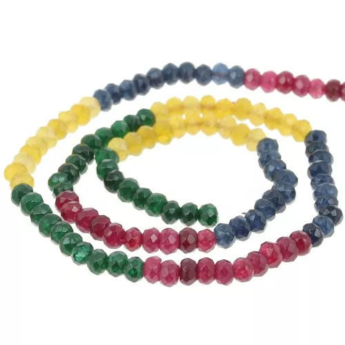 Perles rondes aplaties facettées 4x3mm pierre gemme teintée - Mix de Quartz x35cm