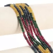 Perles rondes aplaties facettées 4x3mm pierre gemme teintée - Mix de Quartz x35cm