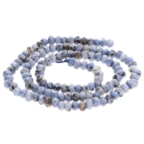 Perles rondes aplaties facettées 4x3 mm pierre gemme  teintée - Quartz Bleu x35cm