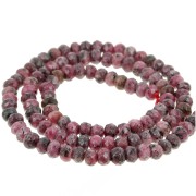 Perles rondes aplaties facettées 4x3 mm gemme teintée Quartz Rose foncé x35cm