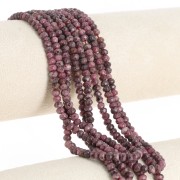 Perles rondes aplaties facettées 4x3 mm gemme teintée Quartz Rose foncé x35cm