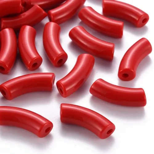 Perles tube incurvé 35x11 mm en acrylique opaque - Rouge x6