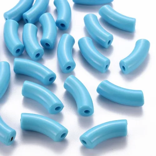 Perles tube incurvé 35x11 mm en acrylique opaque - Bleu clair x6