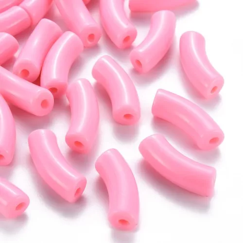 Perles tube incurvé 35x11 mm en acrylique opaque - Rose clair x6