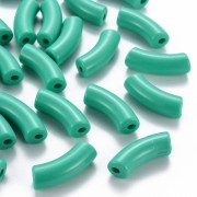 Perles tube incurvé en acrylique opaque 35x11 mm - Vert turquoise x6|raw }}