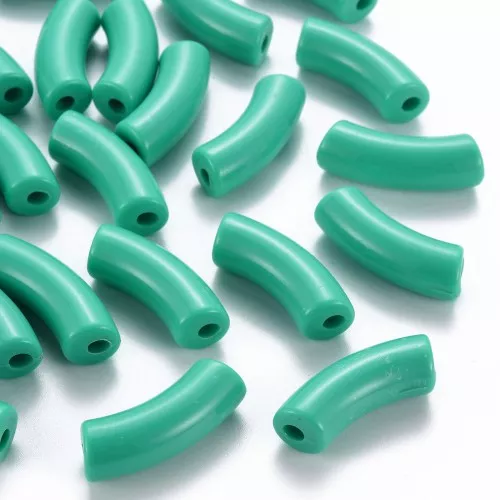 Perles tube incurvé 35x11 mm en acrylique opaque - Vert turquoise x6