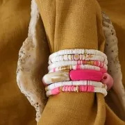 Perles tube incurvé en acrylique opaque 35x11 mm - Rose fluo x6