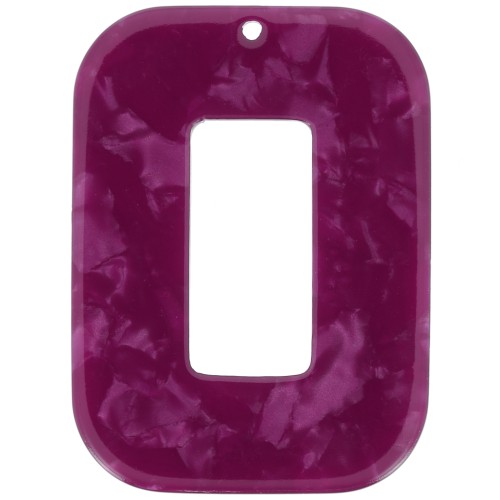 Pendentif rectangle évidé 40x30 mm en acétate - Ecaille tortue - Framboise nacré