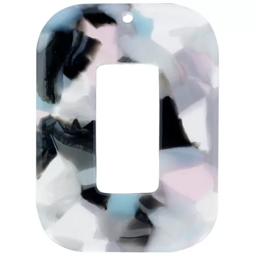 Pendentif rectangle évidé acétate 40x30mm Ecaille tortue Bleu clair - Rose - Nacré