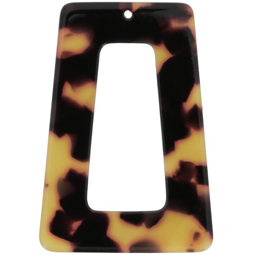 Pendentif trapèze évidé 50x35 mm en acétate - Ecaille tortue - Marron - Noir x1